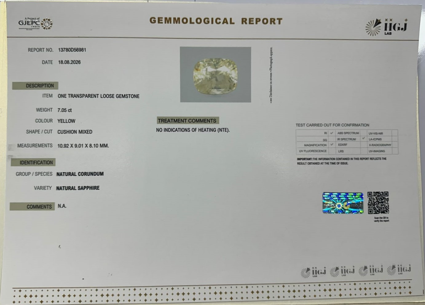 YELLOW SAPPHIRE 7.05 Ct.