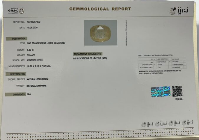 YELLOW SAPPHIRE 6.69 Ct.