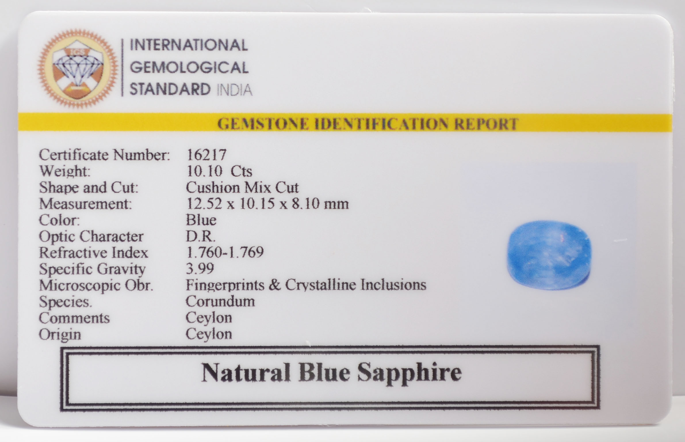 BLUE SAPPHIRE 10.1 Ct.