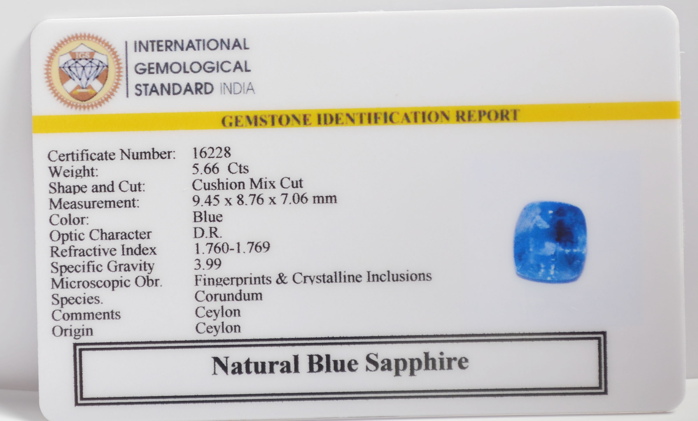 BLUE SAPPHIRE 5.66 Ct.