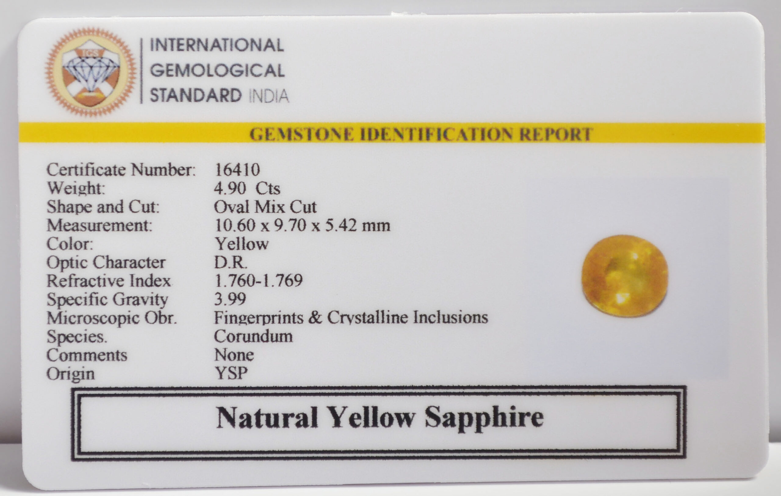 YELLOW SAPPHIRE 4.9 Ct.