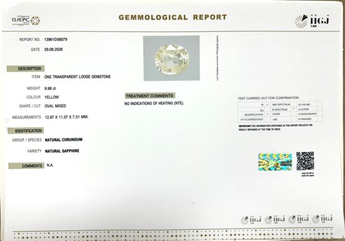 YELLOW SAPPHIRE 9.98 Ct.
