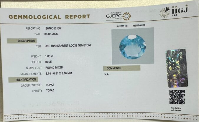 BLUE TOPAZ 1 Ct.