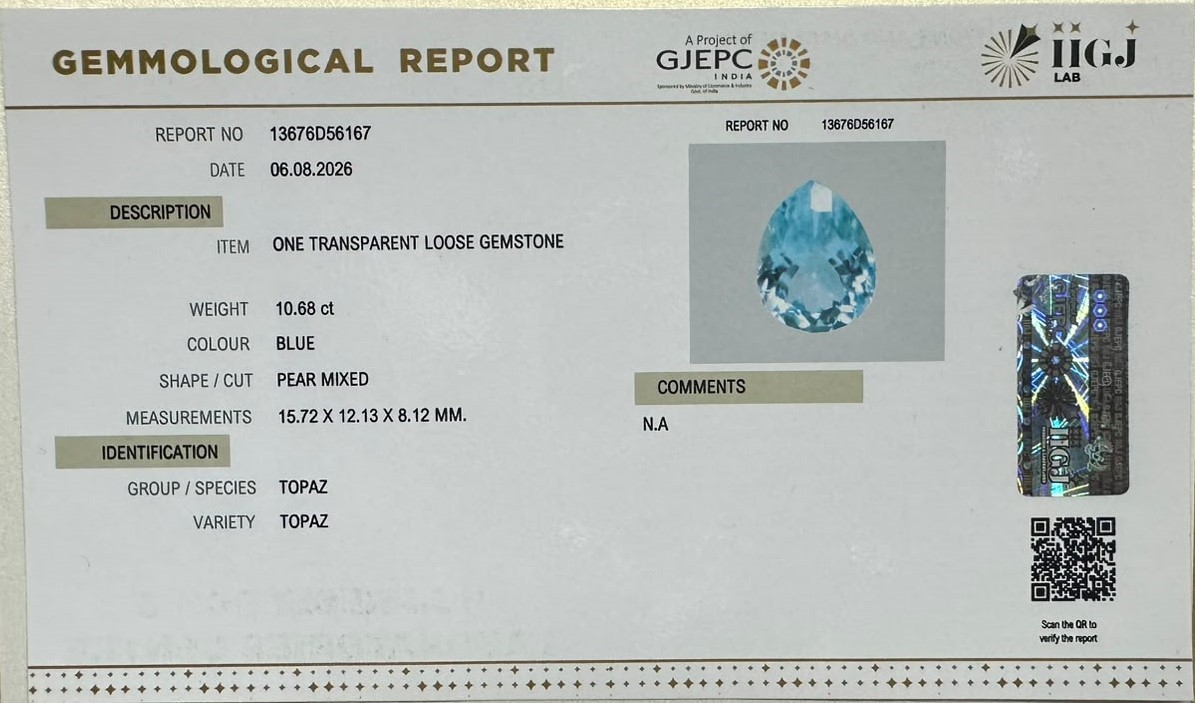 BLUE TOPAZ 10.68 Ct.