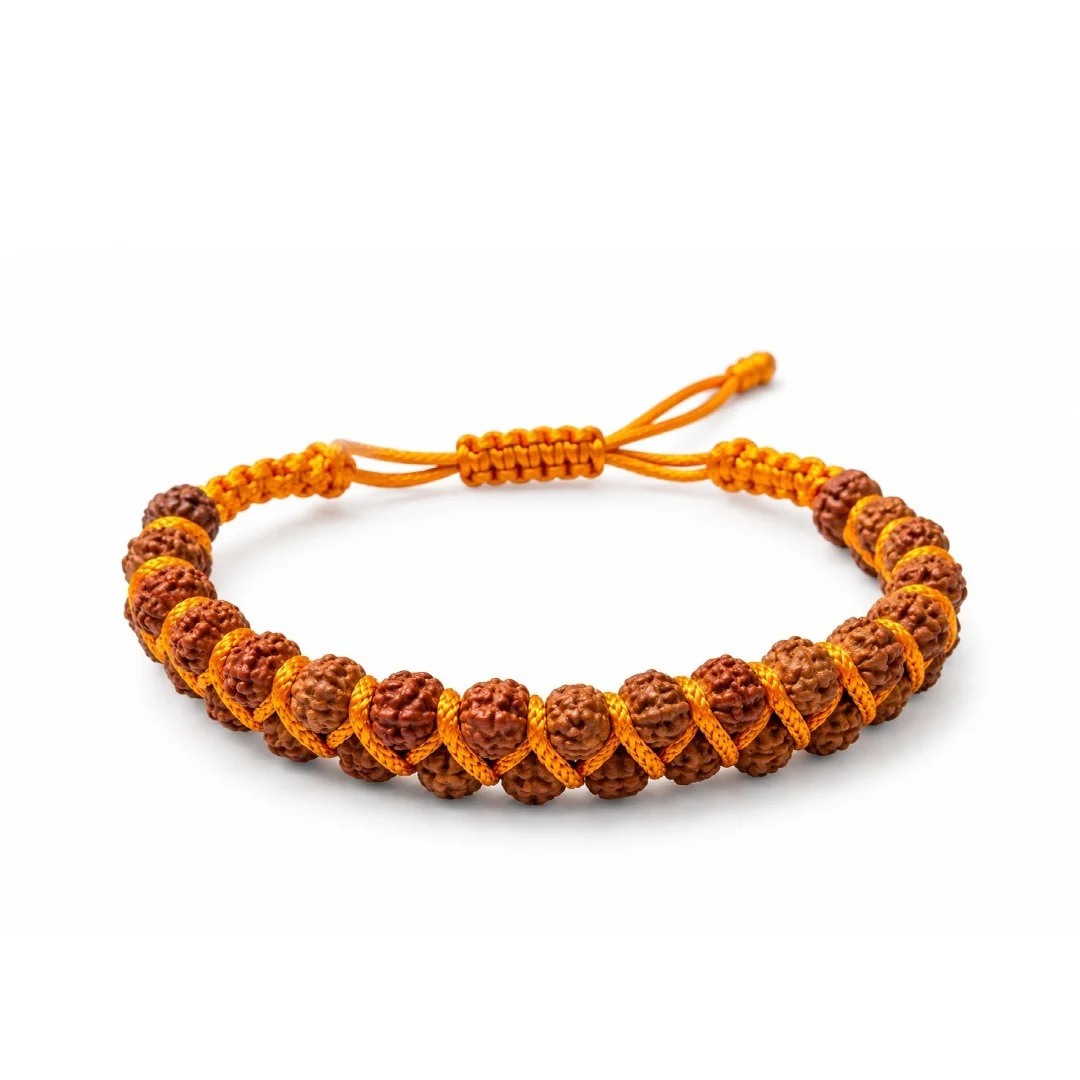 5 Mukhi Rudraksha Bracelet Double Layer With Yellow Band