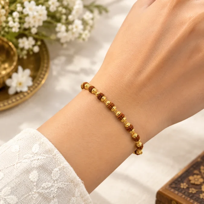 5 Mukhi rudraksha chain bracelet super quality golden metal