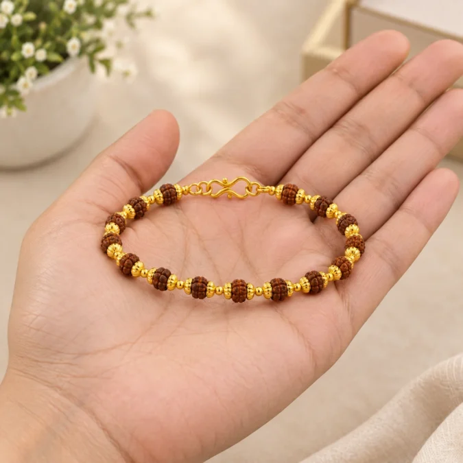 5 Mukhi rudraksha chain bracelet super quality golden metal