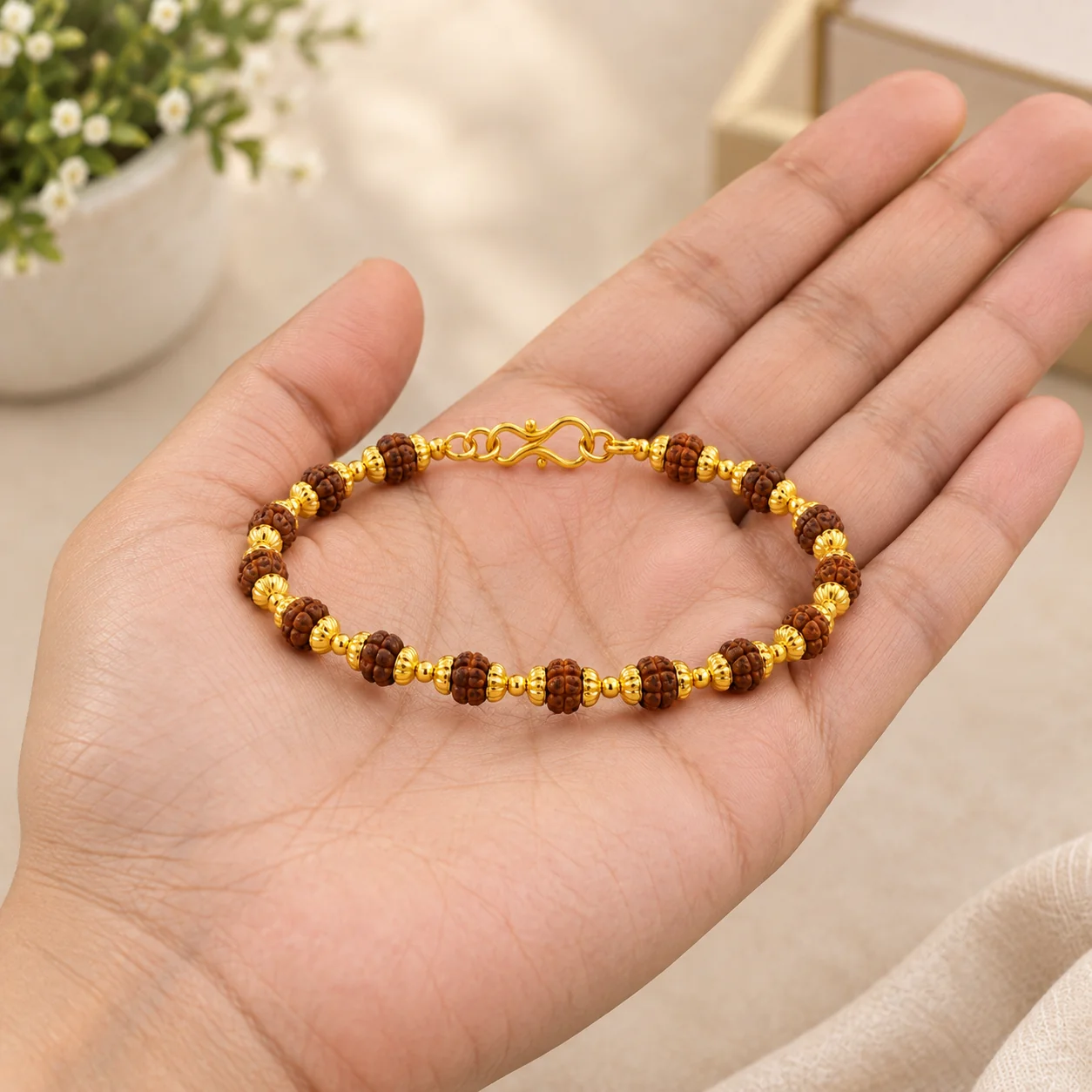 5 Mukhi rudraksha chain bracelet super quality golden metal