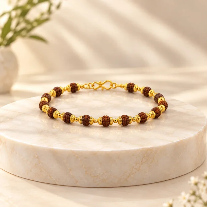 5 Mukhi rudraksha chain bracelet super quality golden metal