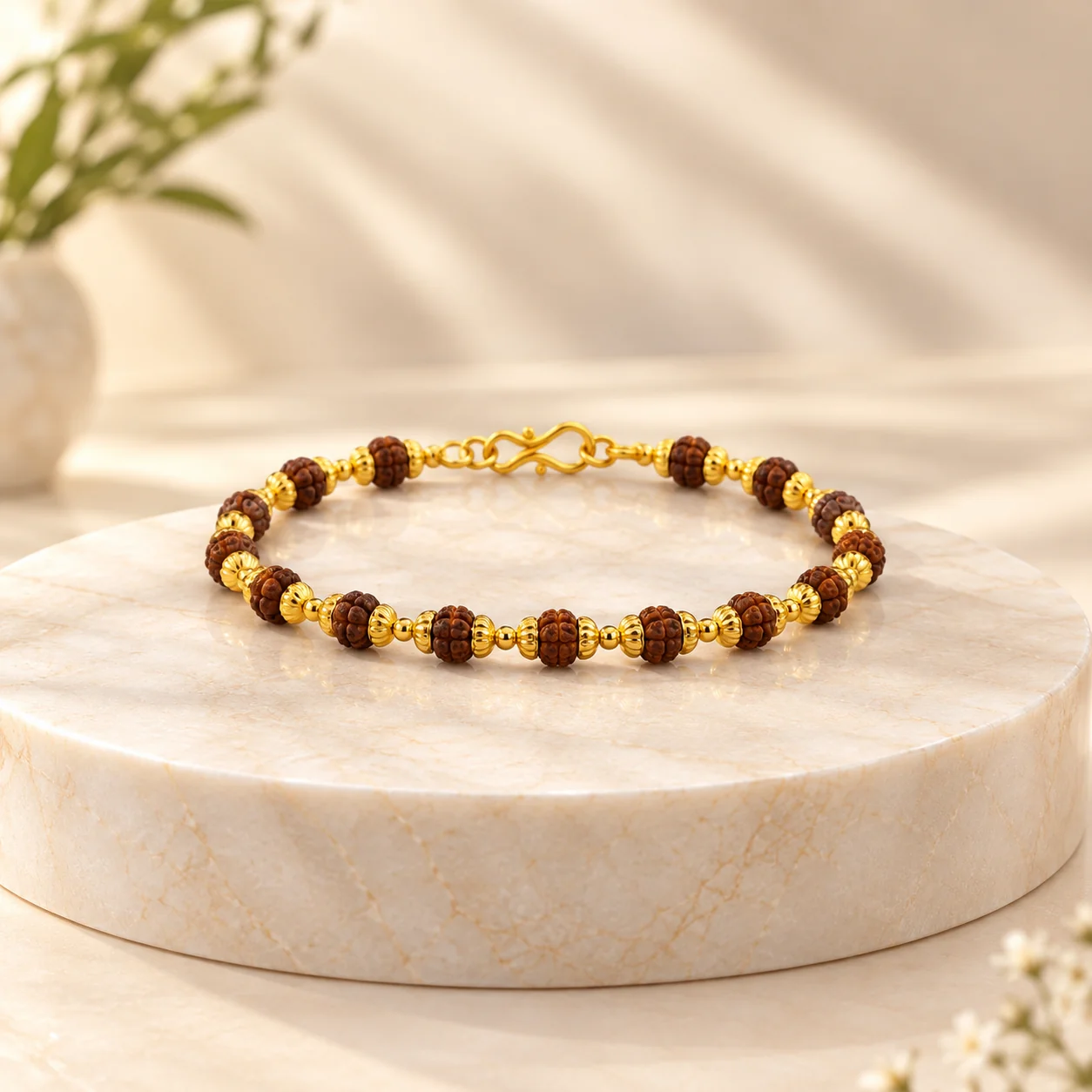 5 Mukhi rudraksha chain bracelet super quality golden metal