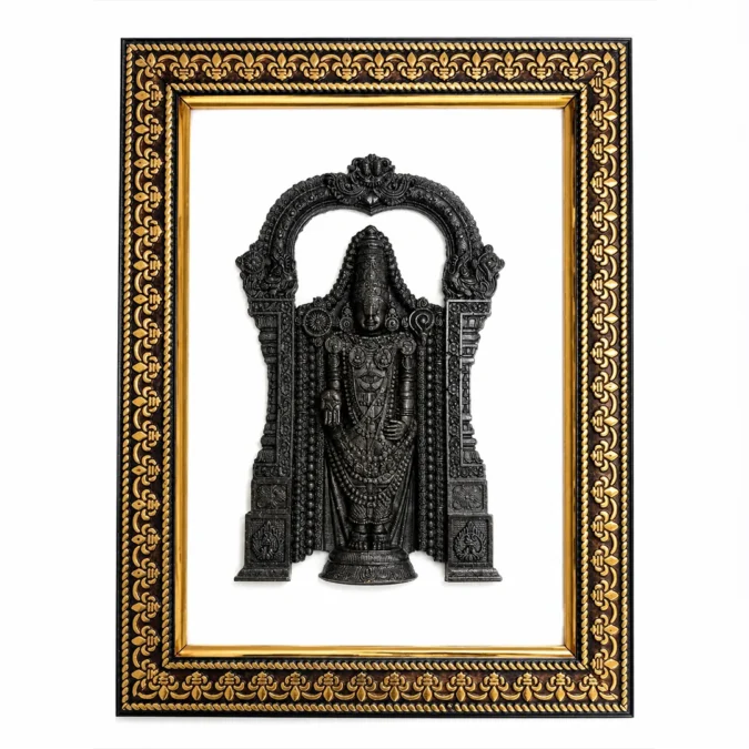 Pyrite Tirupati Balaji Frame | Pyrite Stone Brings Money & Abundance | Narayan Vishnu Pooja Decorative Items for Home & Office | Gift