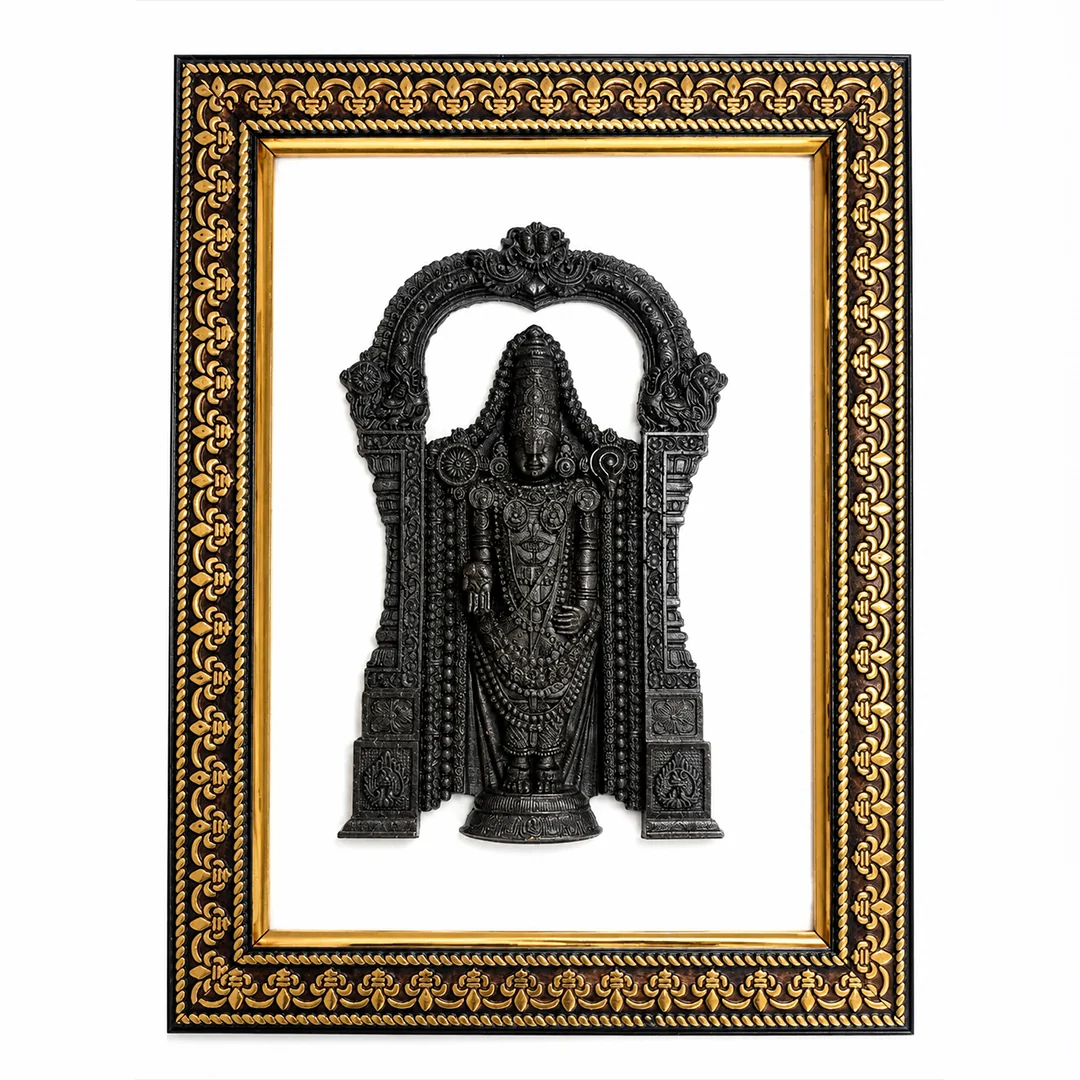 Pyrite Tirupati Balaji Frame | Pyrite Stone Brings Money & Abundance | Narayan Vishnu Pooja Decorative Items for Home & Office | Gift