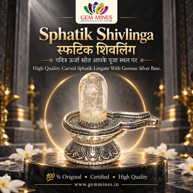 Sphatik Shivlinga | स्फटिक शिवलिंग (High Quality Carved Sphatik Lingam With German Silver Base)