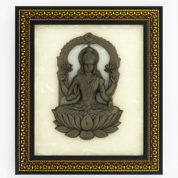 Pyrite Lakshmi Ji on Selenite Frame | Pyrite Stone Brings Money & Abundance | Maa Lakshmi Pooja Decorative Items for Home & Office | Gift Diwali