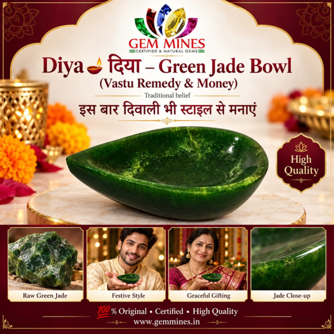 Diya 🪔 Green Jade. Diwali Gift & Wealth, Crystal Bowl | Vastu Remedy & Positive Energy | Feng Shui Wealth & Protection