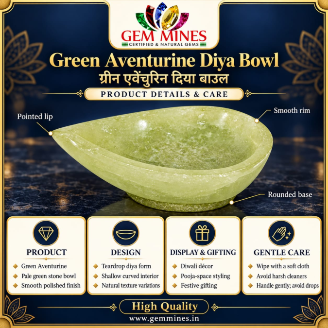 Diya 🪔 दिया – Green Aventurine Bowl – Vastu Remedy for Crystal Cleansing, Activation & Diwali Puja, celebration gift. Feng Shui Wealth & Protection Diya.
