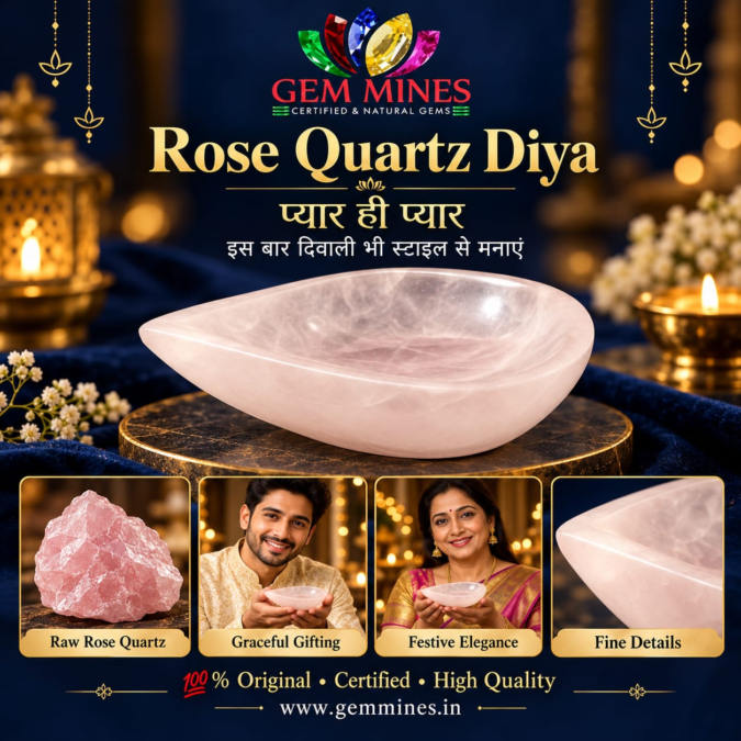 Diya 🪔 दिया – Rose Quartz Bowl – Vastu Remedy for Love life, Protection, Wisdom & Abundance & Diwali celebration gift. Feng Shui Wealth & Protection Diya.